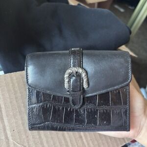 Brighton Black Leather Wallet Croc Embossed / Crocodile Print Silver Buckle